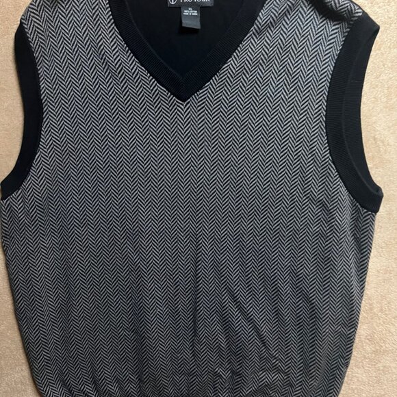 Pro Tour Men XL Cotton Knit Black Gray‎ Chevron Herringbone Golf Vest (Z) - Picture 1 of 5